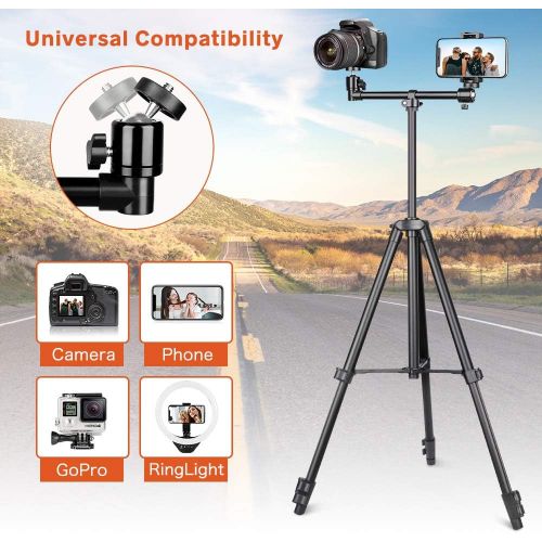  UBeesize 50-inch Phone Tripod Stand with Extended Arm, Portable Horizontal Tripod with 360° Adjustable Ball Head for Video Recording, Live Streaming and Photography