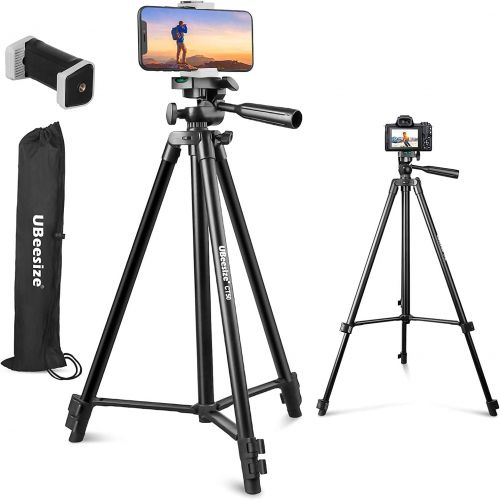  UBeesize 50” Phone Tripod Stand, Aluminum Lightweight Tripod for Camera and Phone, Cell Phone Tripod with Phone Holder and Carry Bag, Compatible with iPhone & Android