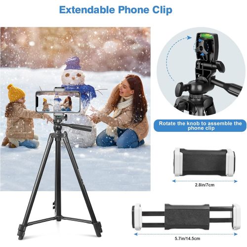  UBeesize 50” Phone Tripod Stand, Aluminum Lightweight Tripod for Camera and Phone, Cell Phone Tripod with Phone Holder and Carry Bag, Compatible with iPhone & Android