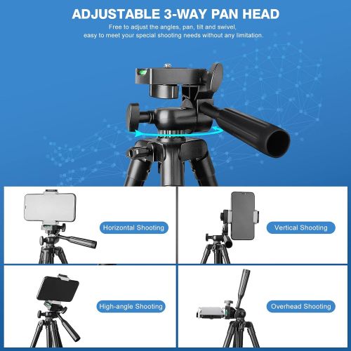  UBeesize 50” Phone Tripod Stand, Aluminum Lightweight Tripod for Camera and Phone, Cell Phone Tripod with Phone Holder and Carry Bag, Compatible with iPhone & Android