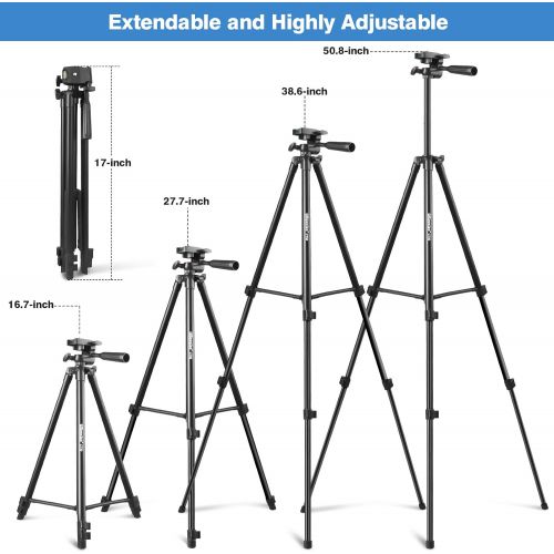  UBeesize 50” Phone Tripod Stand, Aluminum Lightweight Tripod for Camera and Phone, Cell Phone Tripod with Phone Holder and Carry Bag, Compatible with iPhone & Android