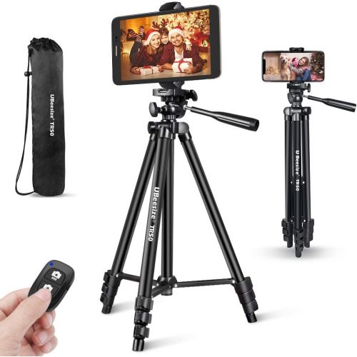  Phone Tripod, UBeesize 50’’ Extendable Lightweight Aluminum Tripod Stand with Universal Cell Phone/Tablet Holder, Remote Shutter, Compatible with Smartphone & Tablet & Camera.