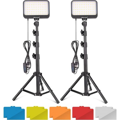  UBeesize LED Video Light Kit, 2Pcs Dimmable Continuous Portable Photography Lighting with Adjustable Tripod Stand & Color Filters for Tabletop/Low-Angle Shooting, for Zoom, Game St