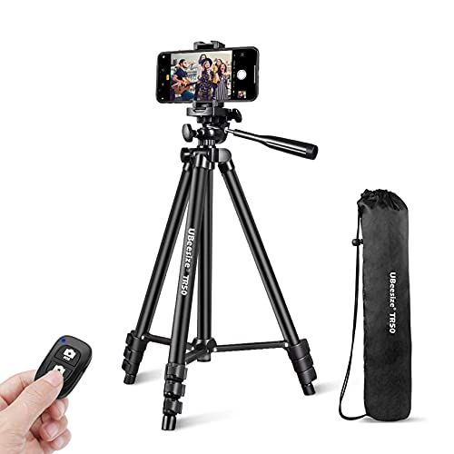  UBeesize Phone Tripod, 51 Adjustable Travel Video Tripod Stand with Cell Phone Mount Holder & Smartphone Bluetooth Remote