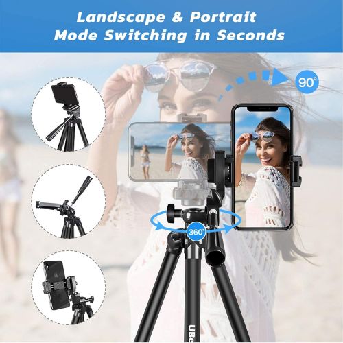  UBeesize Phone Tripod, 51 Adjustable Travel Video Tripod Stand with Cell Phone Mount Holder & Smartphone Bluetooth Remote