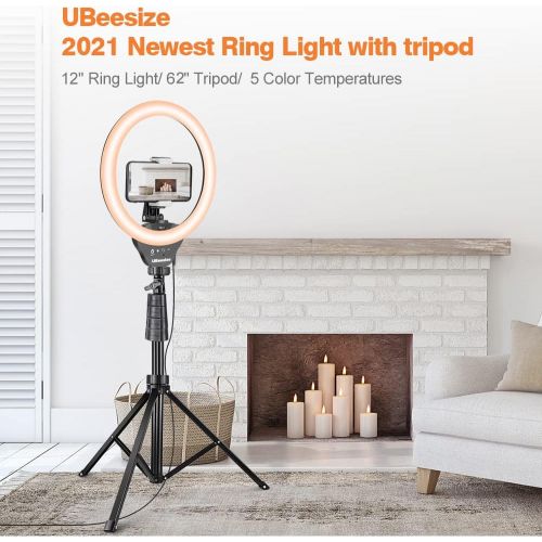  UBeesize 12’’ Ring Light with Tripod, Selfie Ring Light with 62’’ Tripod Stand, Light Ring for Video Recording＆Live Streaming(YouTube, Instagram, TIK Tok), Compatible with Phones,
