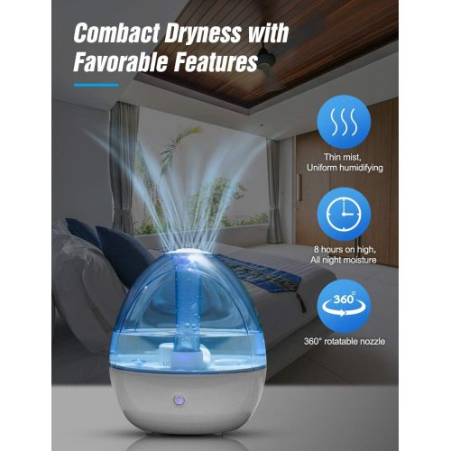  UCAREAIR Cool Mist Humidifier -C Humidifier for Bedroom, Quiet Mist Humidifier, High Low Mist, Waterless Auto-off, Night Light, Baby Kids Nursery, 2L Tank, Filterless Humidifiers for home o