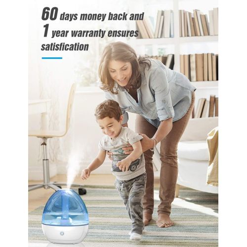  UCAREAIR Cool Mist Humidifier -C Humidifier for Bedroom, Quiet Mist Humidifier, High Low Mist, Waterless Auto-off, Night Light, Baby Kids Nursery, 2L Tank, Filterless Humidifiers for home o