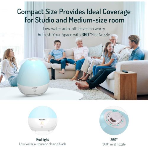  UCAREAIR Cool Mist Humidifier  Humidifier for Bedroom, Quiet Mist Humidifier, 7 LED Color for Night Light,High Low Mist, Waterless Auto-off, Baby Kids Nursery, 2L Tank, Filterless Humidifi