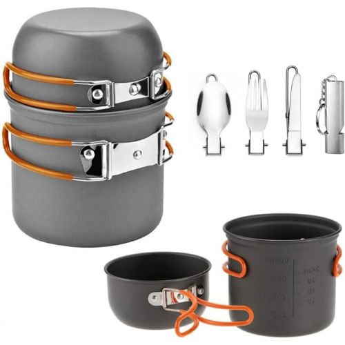  U/D Free Bonus! Outdoor Camping Hiking and Picnic Cookware Mess Kit, Aluminum Lightweight Folding Camping Pots with Mini Stove for Backpacking