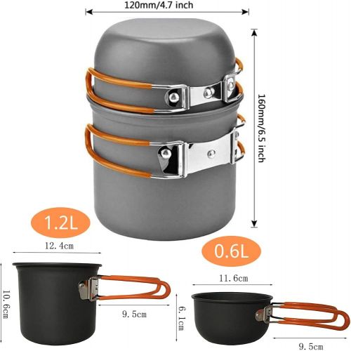  U/D Free Bonus! Outdoor Camping Hiking and Picnic Cookware Mess Kit, Aluminum Lightweight Folding Camping Pots with Mini Stove for Backpacking