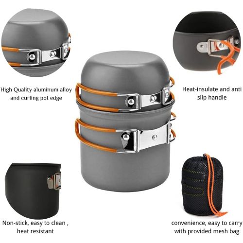  U/D Free Bonus! Outdoor Camping Hiking and Picnic Cookware Mess Kit, Aluminum Lightweight Folding Camping Pots with Mini Stove for Backpacking