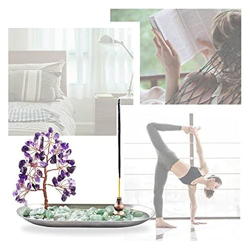  인센스스틱 U/D Incense Holder for Sticks, Healing Crystal Stone Money Tree Incense Burner for Yoga, Meditation and Home Decor (Purple)