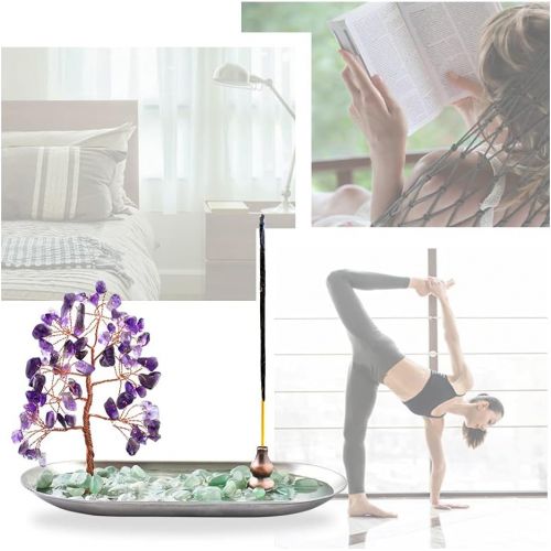  인센스스틱 U/D Incense Holder for Sticks, Healing Crystal Stone Money Tree Incense Burner for Yoga, Meditation and Home Decor (Purple)