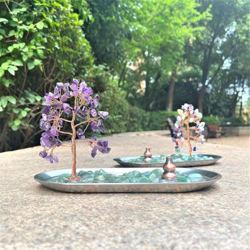  인센스스틱 U/D Incense Holder for Sticks, Healing Crystal Stone Money Tree Incense Burner for Yoga, Meditation and Home Decor (Purple)