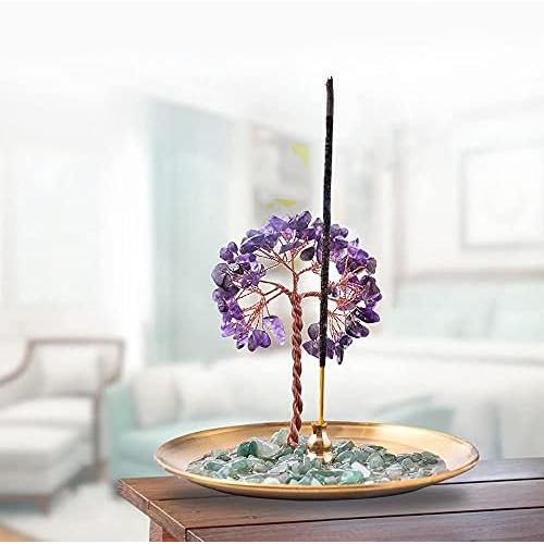  인센스스틱 U/D Incense Holder for Sticks, Healing Crystal Stone Money Tree Incense Burner, Ash Catcher for Yoga, Meditation and Home Decor (Purple)