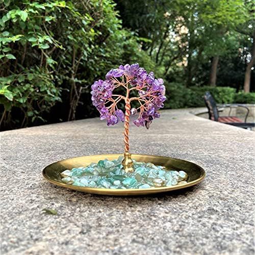  인센스스틱 U/D Incense Holder for Sticks, Healing Crystal Stone Money Tree Incense Burner, Ash Catcher for Yoga, Meditation and Home Decor (Purple)