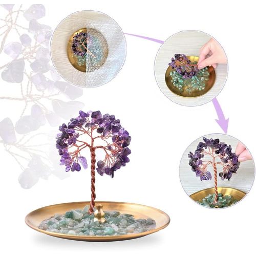  인센스스틱 U/D Incense Holder for Sticks, Healing Crystal Stone Money Tree Incense Burner, Ash Catcher for Yoga, Meditation and Home Decor (Purple)