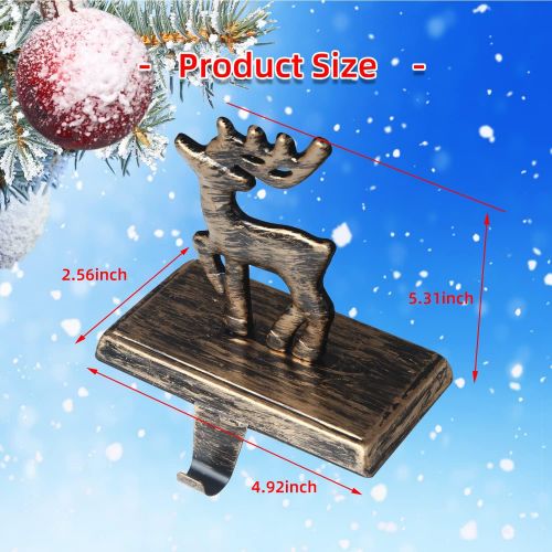  U/D Christmas Stocking Holders for Mantle Fireplace 5.31 Gilded-Bronze Reindeer Stand Hanger Sturdy Metal Christmas Decorations