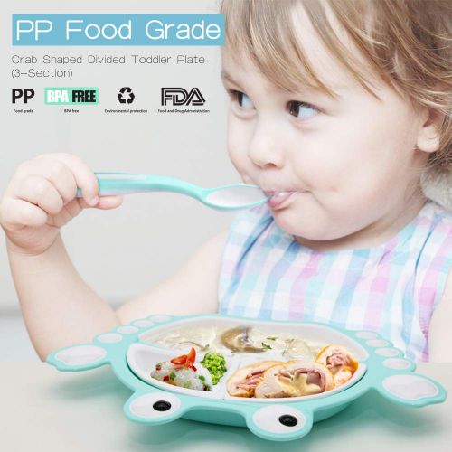  UDAONE Crab Shaped Toddler Plate with Removable Dividers | Food Grade PP Divided Plate, BPA Free, Eco Friendly, for Ages 6 months and up (Blue, 3 sections)