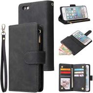 [아마존베스트]UEEBAI Wallet Case for iPhone 6 6S, Premium Vintage PU Leather Magnetic Closure Handbag Zipper Pocket Case Kickstand Card Holder Slots with Wrist Strap TPU Shockproof Flip Cover -