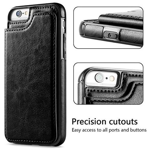  [아마존베스트]UEEBAI Case for iPhone 6 6S, Luxury PU Leather Case with [Two Magnetic Clasp] [Card Slots] Stand Function Durable Shockproof Soft TPU Case Back Wallet Flip Cover for iPhone 6/6S -