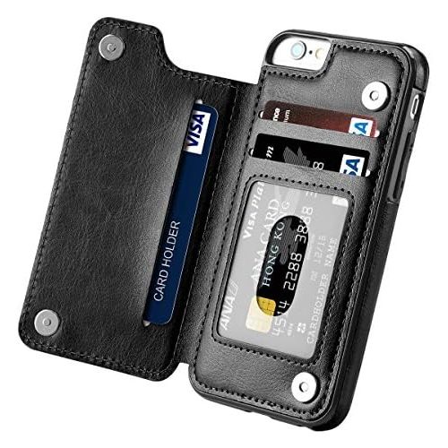  [아마존베스트]UEEBAI Case for iPhone 6 6S, Luxury PU Leather Case with [Two Magnetic Clasp] [Card Slots] Stand Function Durable Shockproof Soft TPU Case Back Wallet Flip Cover for iPhone 6/6S -