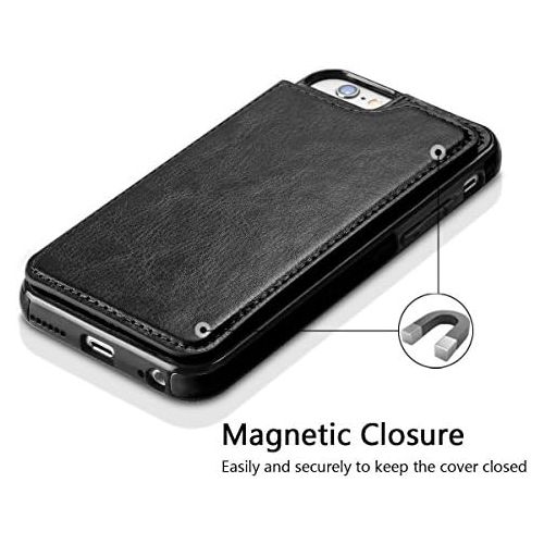  [아마존베스트]UEEBAI Case for iPhone 6 6S, Luxury PU Leather Case with [Two Magnetic Clasp] [Card Slots] Stand Function Durable Shockproof Soft TPU Case Back Wallet Flip Cover for iPhone 6/6S -