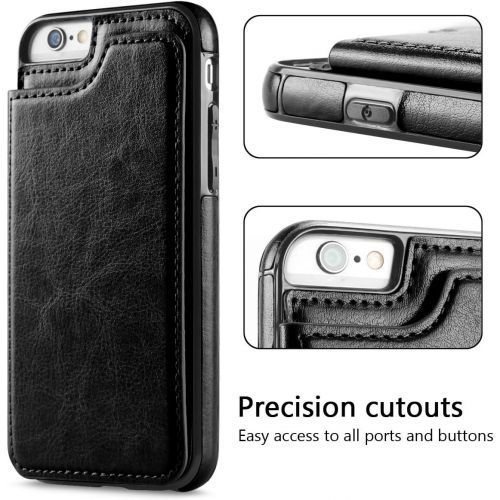  [아마존베스트]UEEBAI Case for iPhone 6 6S, Luxury PU Leather Case with [Two Magnetic Clasp] [Card Slots] Stand Function Durable Shockproof Soft TPU Case Back Wallet Flip Cover for iPhone 6/6S -