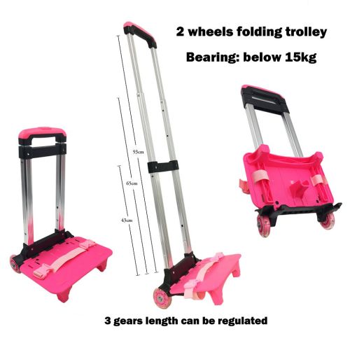  UEK Wheeled Trolley Hand Aluminium Alloy Folding Trolley Cart for Backpack (Pink, 2 Wheels)