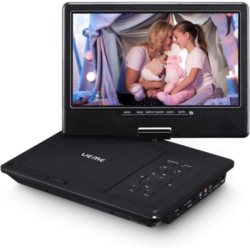  [아마존베스트]UEME DVD Player Portable with HD 10.1 Inches Swivel LCD Screen, Car Headrest Mount Holder, Remote Control, Personal DVD Player with Rechargeable Battery (Blue)