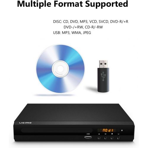  [아마존베스트]UEME DVD Players for TV with HDMI/AV/Coaxial Output, USB Input Port, Include Remote Control/ HDMI Cable/ RCA Cable, Supports PAL/NTSC, Compact Multi Region DVD/SVCD/CD Disc Player
