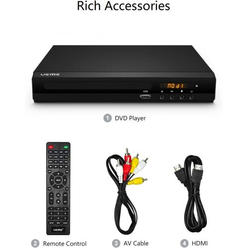  [아마존베스트]UEME DVD Players for TV with HDMI/AV/Coaxial Output, USB Input Port, Include Remote Control/ HDMI Cable/ RCA Cable, Supports PAL/NTSC, Compact Multi Region DVD/SVCD/CD Disc Player