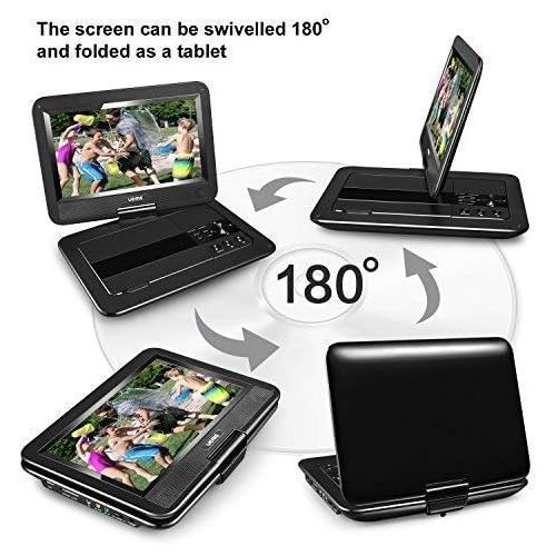  UEME Portable DVD CD Player with 10.1 Inch LCD Screen, Built-in Rechargeable Battery, Remote Control, Car Charger Wall Charger, Personal DVD Players with Canvas Headrest Case (Blac