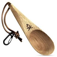 UEberleben Dursten Kanu Spoon - Handcrafted Wooden Camping Utensil - 100% Natural Hardwood with Micro Carabiner & Leather Lanyard - Traditional Nordic Wood Design - Lightweight & Du