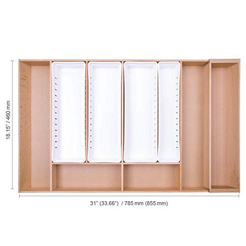  UEniko Vida UENIKA+ Large Cabinet Drawer Wood Cutlery Tray Expandable Utensil Organizer Flatware Drawer Dividers Kitchen Storage l