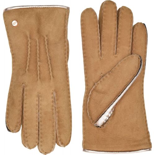  UGG Womens Leather and Water Resistant Sheepskin Mixed Gloves Chestnut SM