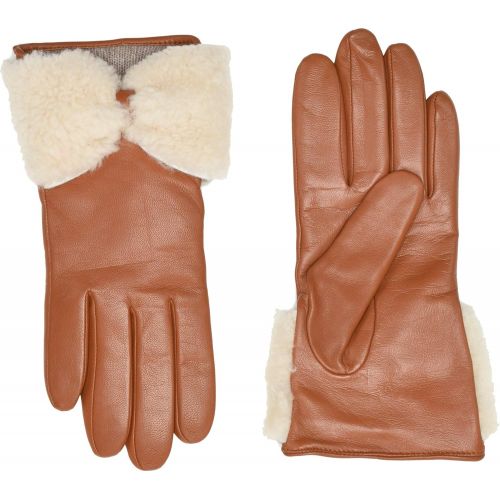  UGG Womens Tech Leather Gloves with Sheepskin Bow Chestnut SM