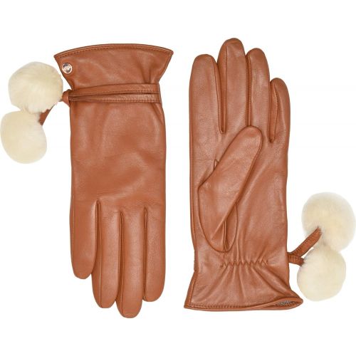  UGG Womens Sheepskin Pom and Leather Tech Gloves Chestnut MD