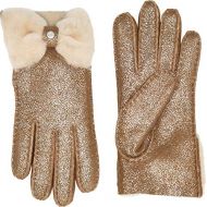 UGG Womens Bow Shorty Water Resistant Sheepskin Gloves Metallic Chestnut MD