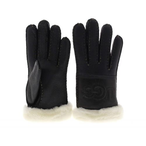  UGG Womens Water Resistant Sheepskin Logo Gloves Black Leather MD