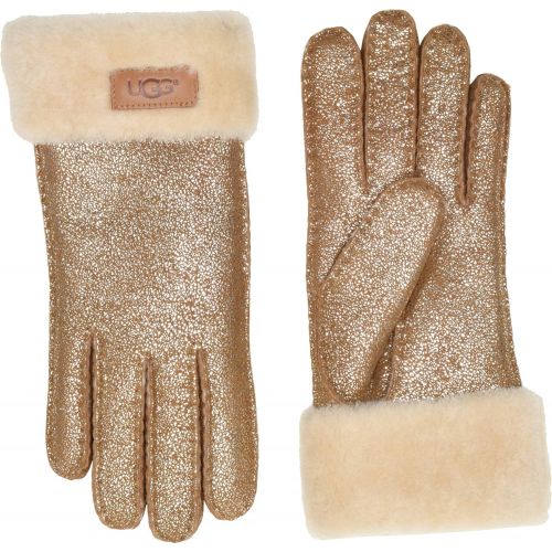  UGG Womens Turn Cuff Water Resistant Sheepskin Gloves Metallic Chestnut SM