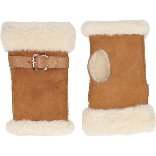  UGG Womens Fingerless Water Resistant Sheepskin Gloves with Belt Chestnut MD