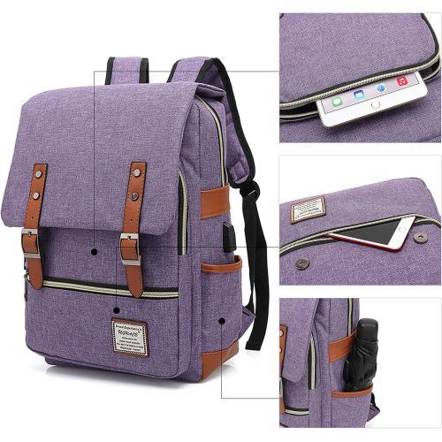  [아마존 핫딜]  [아마존핫딜]UGRACE Vintage Laptop Backpack with USB Charging Port, Elegant Water Resistant Travelling Backpack Casual Daypacks School Shoulder Bag for Men Women, Fits up to 15.6Inch MacBook in