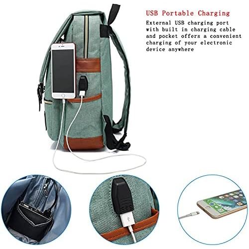  [아마존베스트]UGRACE Vintage Laptop Backpack with USB Charging Port, Elegant Water Resistant Travelling Backpack Casual Daypacks School Shoulder Bag for Men Women, Fits up to 15.6Inch MacBook in