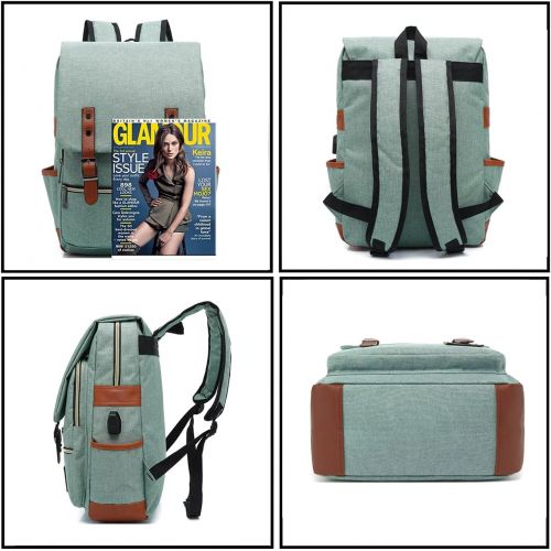  [아마존베스트]UGRACE Vintage Laptop Backpack with USB Charging Port, Elegant Water Resistant Travelling Backpack Casual Daypacks School Shoulder Bag for Men Women, Fits up to 15.6Inch MacBook in