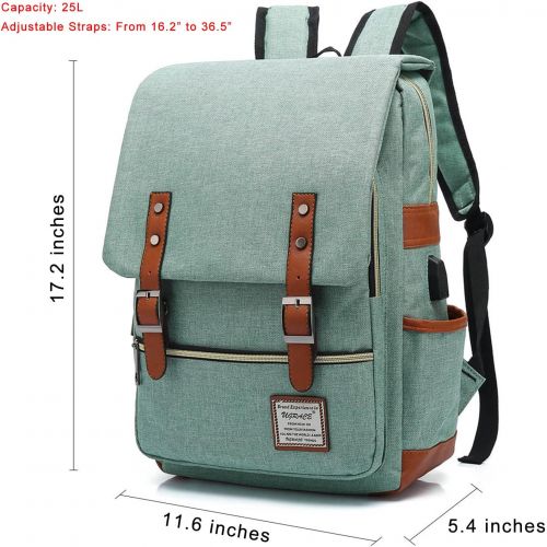  [아마존베스트]UGRACE Vintage Laptop Backpack with USB Charging Port, Elegant Water Resistant Travelling Backpack Casual Daypacks School Shoulder Bag for Men Women, Fits up to 15.6Inch MacBook in