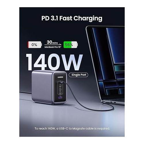  UGREEN 300W USB C Charger, Nexode GaN 5 Ports Desktop Charging Station, 140W Max Single Port PD3.1 PPS Fast Charger for MacBook Pro/Air, Dell XPS, iPad Pro, iPhone 15 Pro, Galaxy S23 Ultra, Steam Deck