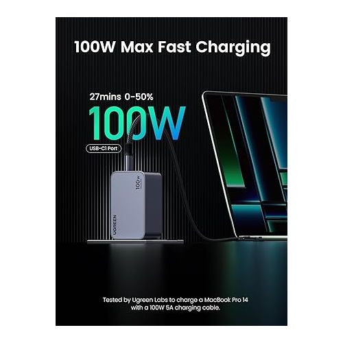  UGREEN Nexode Pro 100W USB C Charger, 3-Port GaN Compact Fast PPS Wall Charger for MacBook Pro/Air, Pixelbook, iPad Pro, iPhone 15 Pro/14, Galaxy S23/Note20, Pixel 8, Steam Deck and More