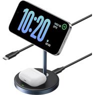 UGREEN 2-in-1 Magnetic Wireless Charging Station Compatible with iPhone 15 15 Plus 15 Pro 15 Pro Max 14 13 12 Series and AirPods Series, Wireless Charging Stand with 3 FT USB-C Cable (No AC Adapter)